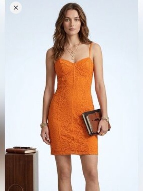 Zara Dresses & Skirts - NWT Zara Orange Lace Mini Dress with Sweetheart Neckline